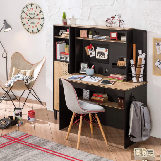 BLACK ΠΑΙΔΙΚΟ ΓΡΑΦΕΙΟ ΜΕ ΡΑΦΙ ΚΑΙ ΒΙΒΛΙΟΘΗΚΗ 110x58xH147 cm