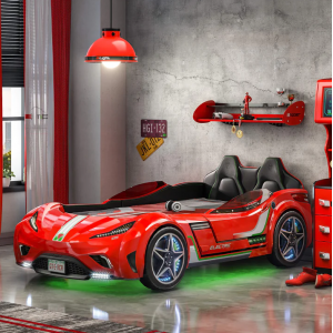 CHAMPION RACER ΠΑΙΔΙΚΟ ΚΡΕΒΑΤΙ ΑΥΤΟΚΙΝΗΤΟ ΚΟΚΚΙΝΟ ΜΕ ΚΡΥΦΟ ΦΩΤΙΣΜΟ 127x220xH80 cm