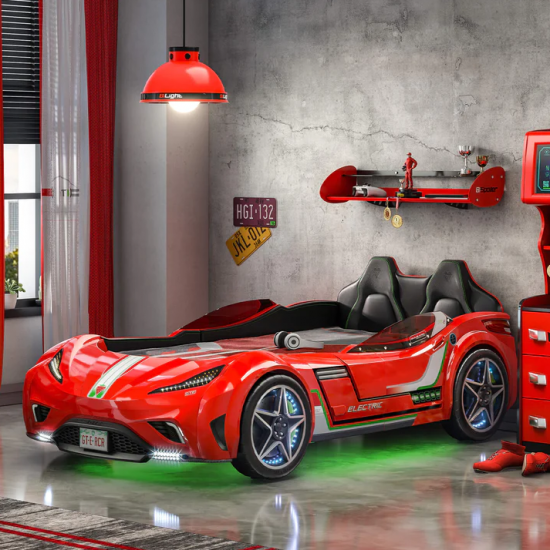 CHAMPION RACER ΠΑΙΔΙΚΟ ΚΡΕΒΑΤΙ ΑΥΤΟΚΙΝΗΤΟ ΚΟΚΚΙΝΟ ΜΕ ΚΡΥΦΟ ΦΩΤΙΣΜΟ 127x220xH80 cm