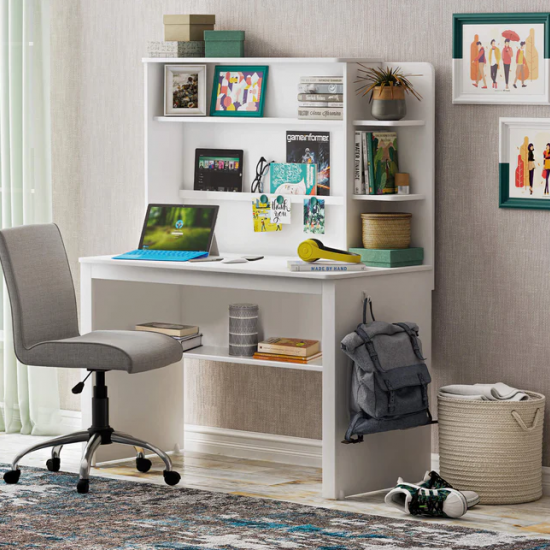 WHITE ΠΑΙΔΙΚΟ ΓΡΑΦΕΙΟ ΜΕ ΒΙΒΛΙΟΘΗΚΗ 120x55xH155cm