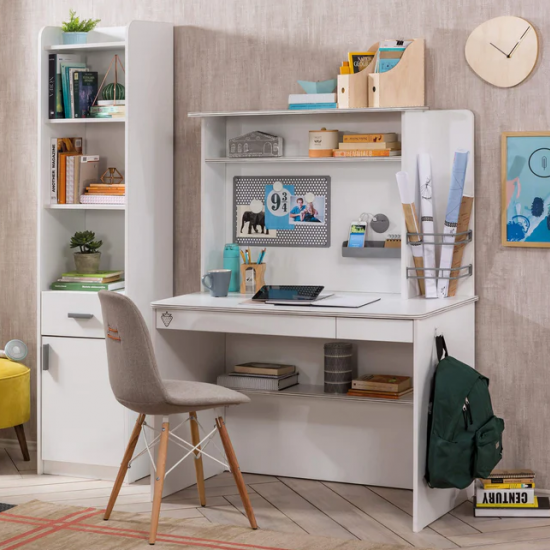 WHITE ΠΑΙΔΙΚΟ ΓΡΑΦΕΙΟ ΜΕ ΣΥΡΤΑΡΙ ΚΑΙ ΒΙΒΛΙΟΘΗΚΗ 113x59xH147cm