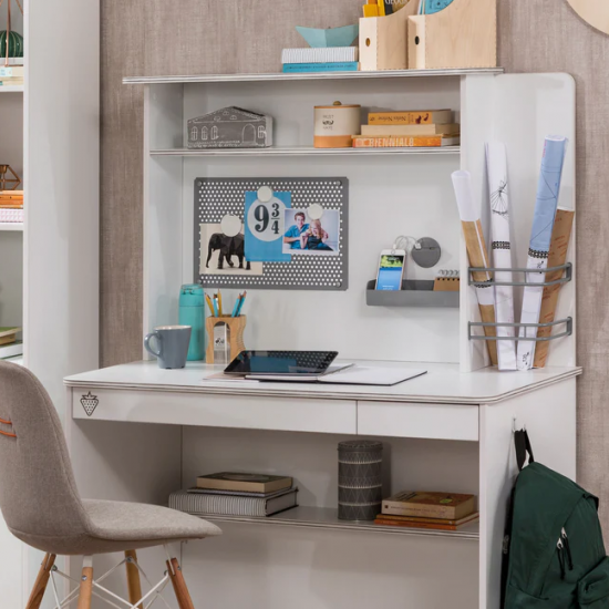 WHITE ΠΑΙΔΙΚΟ ΓΡΑΦΕΙΟ ΜΕ ΣΥΡΤΑΡΙ ΚΑΙ ΒΙΒΛΙΟΘΗΚΗ 113x59xH147cm