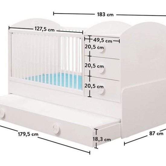 COTTON ΒΡΕΦΙΚΗ ΚΟΥΝΙΑ ΜΕ ΣΥΡΤΑΡΙ 3 ΣΕ 1 183x89xH112cm
