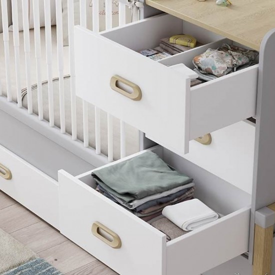 MINO ΒΡΕΦΙΚΗ ΚΟΥΝΙΑ 3-1 ΒΑΚΕΛΙΤΗΣ ΓΚΡΙ-ΛΕΥΚΟ 187x87xH109cm