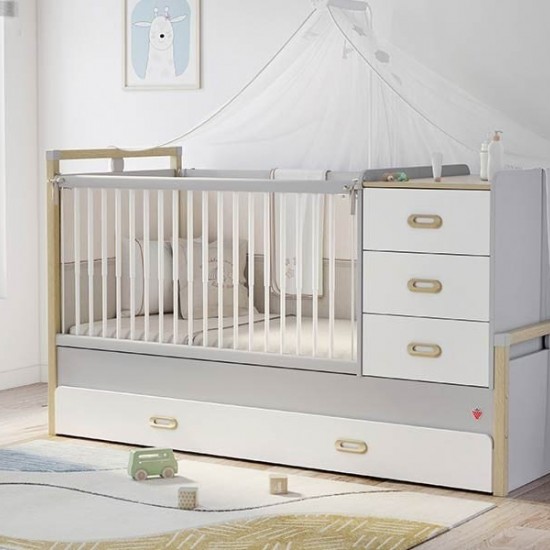 MINO ΒΡΕΦΙΚΗ ΚΟΥΝΙΑ 3-1 ΒΑΚΕΛΙΤΗΣ ΓΚΡΙ-ΛΕΥΚΟ 187x87xH109cm