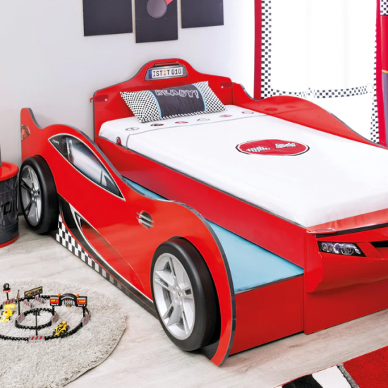 YOUNG RACER ΠΑΙΔΙΚΟ ΚΡΕΒΑΤΙ ΑΥΤΟΚΙΝΗΤΟ ΚΟΚΚΙΝΟ ΜΕ ΣΥΡΤΑΡΙ 107x210x82 cm