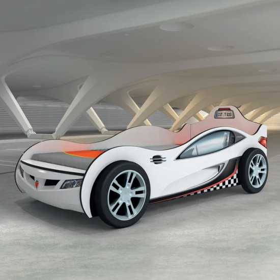 YOUNG RACER ΠΑΙΔΙΚΟ ΚΡΕΒΑΤΙ ΑΥΤΟΚΙΝΗΤΟ ΛΕΥΚΟ 108x208xΗ80 cm