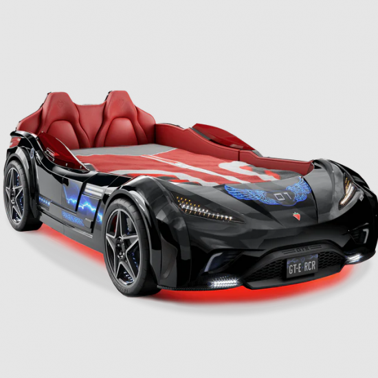 CHAMPION RACER ΠΑΙΔΙΚΟ ΚΡΕΒΑΤΙ ΑΥΤΟΚΙΝΗΤΟ ΜΑΥΡΟ ΜΕ ΚΡΥΦΟ ΦΩΤΙΣΜΟ 127x220xH80 cm
