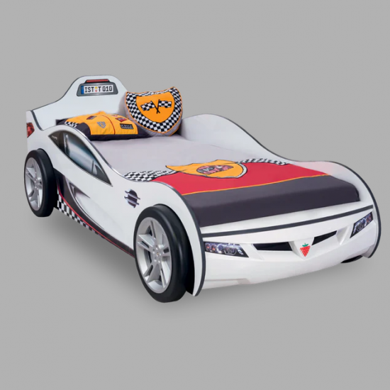 YOUNG RACER ΠΑΙΔΙΚΟ ΚΡΕΒΑΤΙ ΑΥΤΟΚΙΝΗΤΟ ΛΕΥΚΟ 108x208xΗ80 cm
