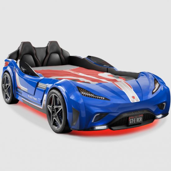 CHAMPION RACER ΠΑΙΔΙΚΟ ΚΡΕΒΑΤΙ ΑΥΤΟΚΙΝΗΤΟ ΜΠΛΕ ΜΕ ΚΡΥΦΟ ΦΩΤΙΣΜΟ 127x220xH80 cm