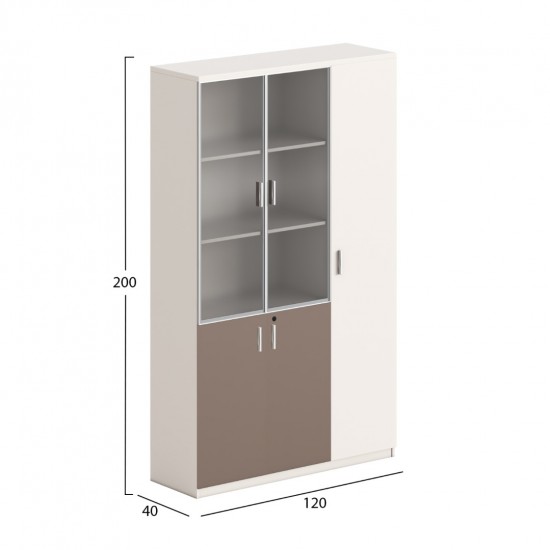 ΒΙΒΛΙΟΘΗΚΗ/ΝΤΟΥΛΑΠΙ NEWLINE ΜΕΛΑΜΙΝΗ ΛΕΥΚΗ-ΑΝΟΙΧΤΟ ΚΑΦΕ--ΓΥΑΛΙ 120x40x200Υεκ