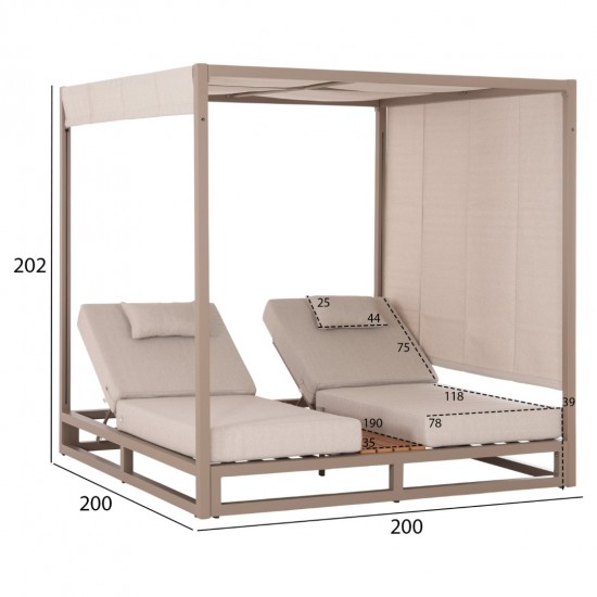 ΔΙΠΛΗ ΞΑΠΛΩΣΤΡΑ ΑΛΟΥΜΙΝΙΟΥ ΠΑΡΑΛΙΑΣ ΜΕ ΣΚΙΑΣΤΡΟ GALLANT ΚΑΠΟΥΤΣΙΝΟ 2x2x2μ