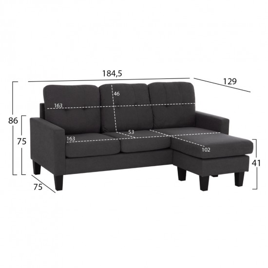ΚΑΝΑΠΕΣ ΓΩΝΙΑ ΑΝΑΣΤΡΕΨΙΜΗ MEGGY ΓΚΡΙ ΥΦΑΣΜΑ 184.5x75-129x86Yεκ. ΚΑΝΑΠΕΣ ΓΩΝΙΑ ΑΝΑΣΤΡΕΨΙΜΗ MEGGY ΓΚΡΙ ΥΦΑΣΜΑ 184.5x75-129x86Yεκ.