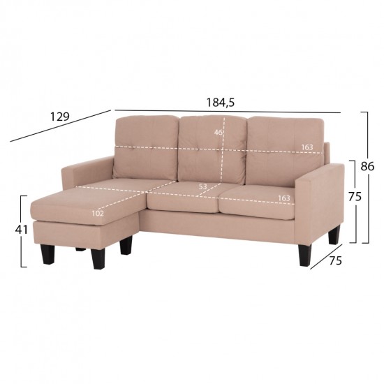 ΚΑΝΑΠΕΣ ΓΩΝΙΑ ΑΝΑΣΤΡΕΨΙΜΗ MEGGY ΜΠΕΖ ΥΦΑΣΜΑ 184.5x75-129x86Yεκ.