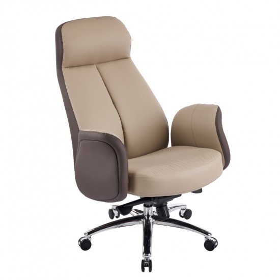 ΚΑΡΕΚΛΑ ΓΡΑΦΕΙΟΥ DRAMON ΜΠΕΖ-ΚΑΦΕ PU ΔΕΡΜΑ--ΒΑΣΗ ΧΡΩΜΙΟΥ 66x70x132.5Υεκ