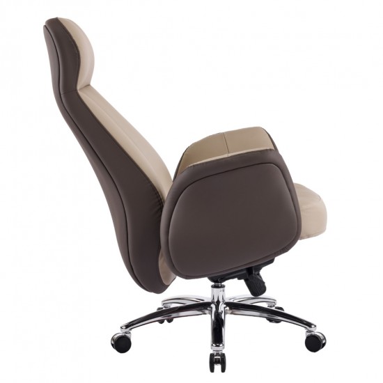 ΚΑΡΕΚΛΑ ΓΡΑΦΕΙΟΥ DRAMON ΜΠΕΖ-ΚΑΦΕ PU ΔΕΡΜΑ--ΒΑΣΗ ΧΡΩΜΙΟΥ 66x70x132.5Υεκ