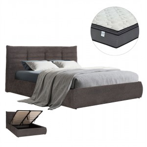 ΚΡΕΒΑΤΙ ΔΙΠΛΟ & ΣΤΡΩΜΑ SANDRA ΓΚΡΙ ΥΦΑΣΜΑ ΜΕ ΑΠΟΘΗΚΕΥΤΙΚΟ ΧΩΡΟ--ΓΙΑ 160x200εκ