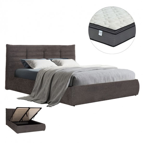 ΚΡΕΒΑΤΙ ΔΙΠΛΟ & ΣΤΡΩΜΑ SANDRA ΓΚΡΙ ΥΦΑΣΜΑ ΜΕ ΑΠΟΘΗΚΕΥΤΙΚΟ ΧΩΡΟ--ΓΙΑ 160x200εκ