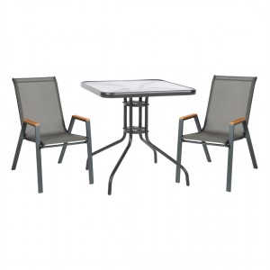 ΣΕΤ ΤΡΑΠΕΖΑΡΙΑΣ 3ΤΜΧ FIGO  2 ΚΑΡΕΚΛΕΣ & ΤΕΤΡΑΓΩΝΟ ΤΡΑΠΕΖΙ 70x70εκ ΓΚΡΙ