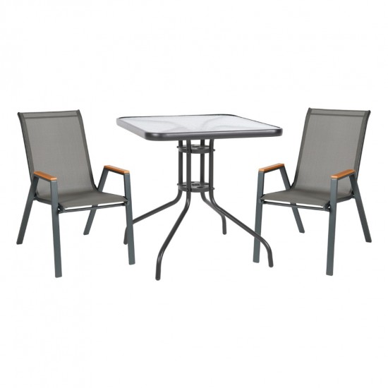 ΣΕΤ ΤΡΑΠΕΖΑΡΙΑΣ 3ΤΜΧ FIGO  2 ΚΑΡΕΚΛΕΣ & ΤΕΤΡΑΓΩΝΟ ΤΡΑΠΕΖΙ 70x70εκ ΓΚΡΙ