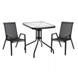 ΣΕΤ ΤΡΑΠΕΖΑΡΙΑΣ 3ΤΜΧ FIGO  2 ΚΑΡΕΚΛΕΣ & ΤΕΤΡΑΓΩΝΟ ΤΡΑΠΕΖΙ 60x60εκ ΜΑΥΡΟ