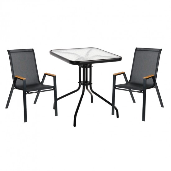 ΣΕΤ ΤΡΑΠΕΖΑΡΙΑΣ 3ΤΜΧ FIGO  2 ΚΑΡΕΚΛΕΣ & ΤΕΤΡΑΓΩΝΟ ΤΡΑΠΕΖΙ 60x60εκ ΜΑΥΡΟ