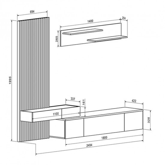 ΣΥΝΘΕΣΗ ΤΗΛΕΟΡΑΣΗΣ DORT ΜΕΛΑΜΙΝΗ ΣΕ ΣΟΝΑΜΑ-ΜΑΥΡΟ 249.5x42.2x199.5Υεκ