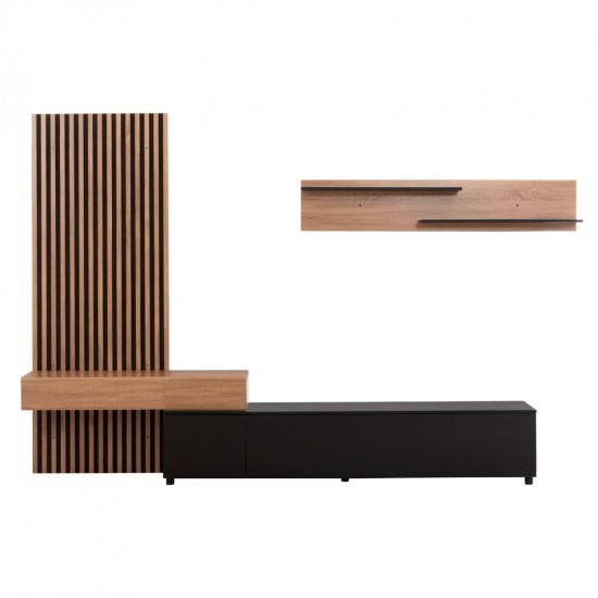 ΣΥΝΘΕΣΗ ΤΗΛΕΟΡΑΣΗΣ DORT ΜΕΛΑΜΙΝΗ ΣΕ ΣΟΝΑΜΑ-ΜΑΥΡΟ 249.5x42.2x199.5Υεκ