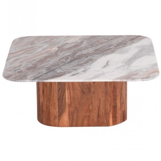 ΤΡΑΠΕΖΙ ΣΑΛΟΝΙΟΥ ΤΕΤΡΑΓΩΝΟ VOLTI ΓΚΡΙ ΜΑΡΜΑΡO-ΞΥΛΟ ΑΚΑΚΙΑΣ 100.5x100.5x40Υεκ