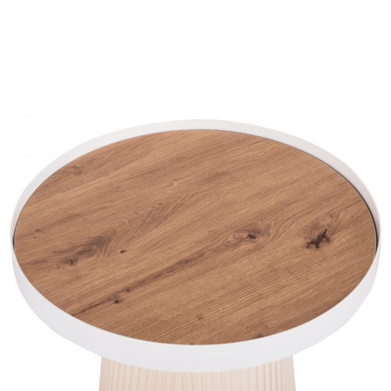 ΤΡΑΠΕΖΑΚΙ ΒΟΗΘΗΤΙΚΟ DENTON MDF TOP ΦΥΣΙΚΟ ΞΥΛΟΥ-ΒΑΣΗ ΛΕΥΚΗ Φ45x51,5Υεκ.