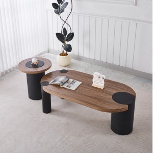 ΤΡΑΠΕΖΑΚΙ ΣΤΡΟΓΓΥΛΟ ΒΟΗΘΗΤΙKΟ OVALON MDF TOP ΚΑΡΥΔΙ & ΒΑΣΗ ΜΑΥΡΗ Φ45x50Υεκ