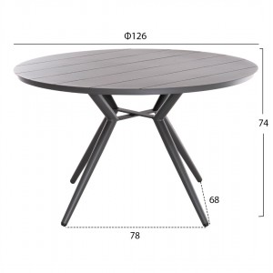 ΤΡΑΠΕΖΙ ΑΛΟΥΜΙΝΙΟΥ ΣΤΡΟΓΓΥΛΟ HIGER ΓΚΡΙ Φ126x74Υεκ.