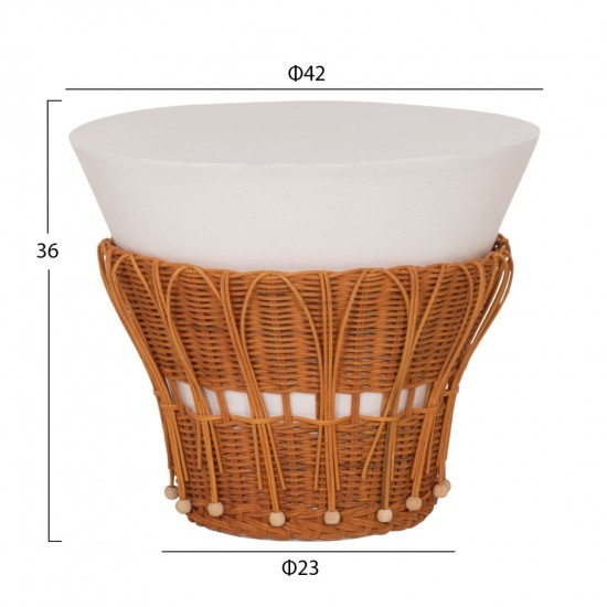 ΤΡΑΠΕΖΙ ΒΟΗΘΗΤΙΚΟ PERRAL  FIBER CEMENT ΛΕΥΚΟ-ΦΥΣΙΚΟ RATTAN--Φ42x36Υεκ