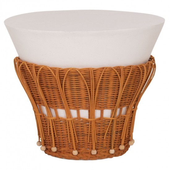 ΤΡΑΠΕΖΙ ΒΟΗΘΗΤΙΚΟ PERRAL  FIBER CEMENT ΛΕΥΚΟ-ΦΥΣΙΚΟ RATTAN--Φ42x36Υεκ