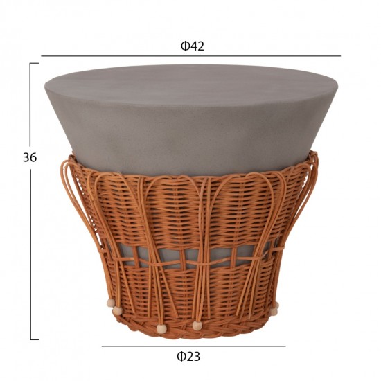 ΤΡΑΠΕΖΙ ΒΟΗΘΗΤΙΚΟ PERRAL FIBER CEMENT ΓΚΡΙ-ΦΥΣΙΚΟ RATTAN--Φ42x36Υεκ
