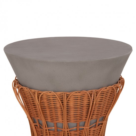 ΤΡΑΠΕΖΙ ΒΟΗΘΗΤΙΚΟ PERRAL FIBER CEMENT ΓΚΡΙ-ΦΥΣΙΚΟ RATTAN--Φ42x36Υεκ