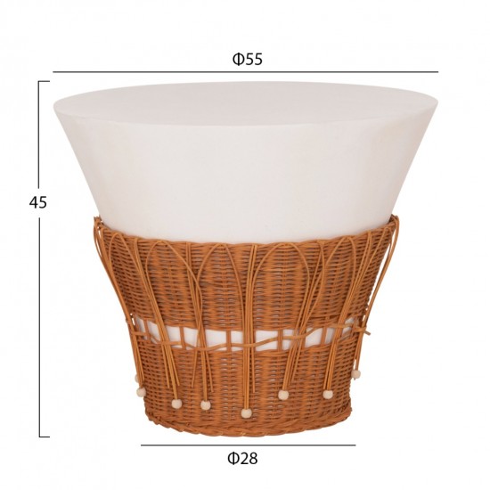 ΤΡΑΠΕΖΙ ΣΑΛΟΝΙΟΥ PERRAL FIBER CEMENT ΛΕΥΚΟ-ΦΥΣΙΚΟ RATTAN--Φ55x45Υεκ