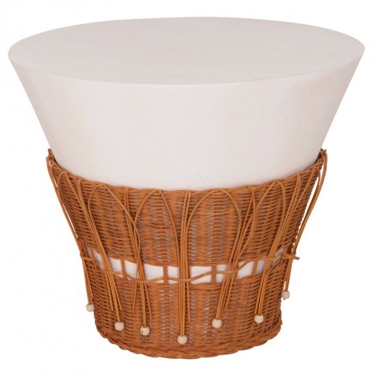 ΤΡΑΠΕΖΙ ΣΑΛΟΝΙΟΥ PERRAL FIBER CEMENT ΛΕΥΚΟ-ΦΥΣΙΚΟ RATTAN--Φ55x45Υεκ