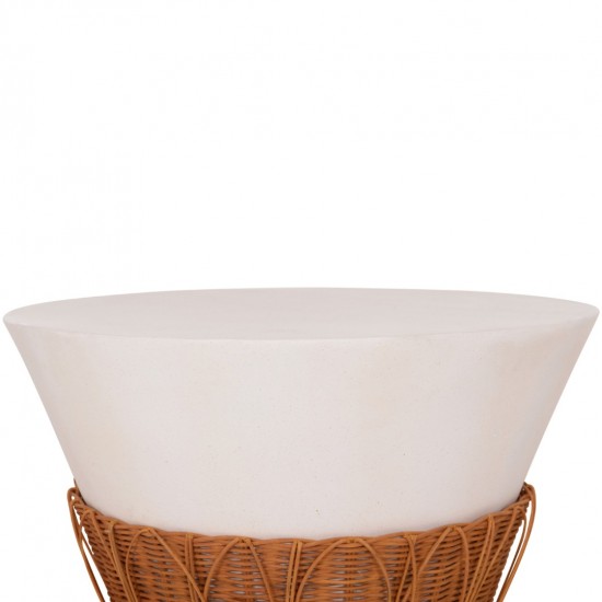 ΤΡΑΠΕΖΙ ΣΑΛΟΝΙΟΥ PERRAL FIBER CEMENT ΛΕΥΚΟ-ΦΥΣΙΚΟ RATTAN--Φ55x45Υεκ