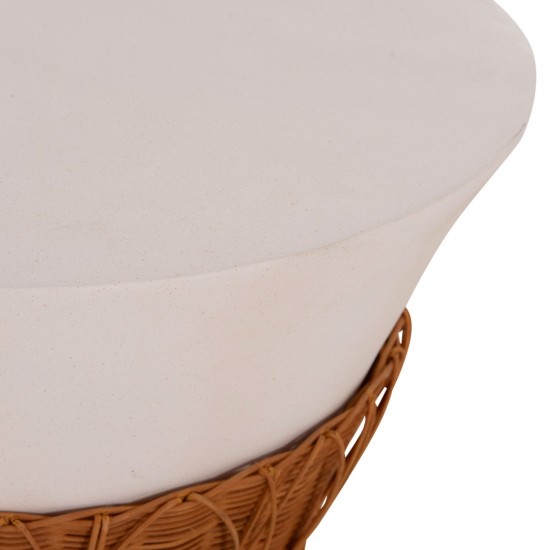 ΤΡΑΠΕΖΙ ΣΑΛΟΝΙΟΥ PERRAL FIBER CEMENT ΛΕΥΚΟ-ΦΥΣΙΚΟ RATTAN--Φ55x45Υεκ