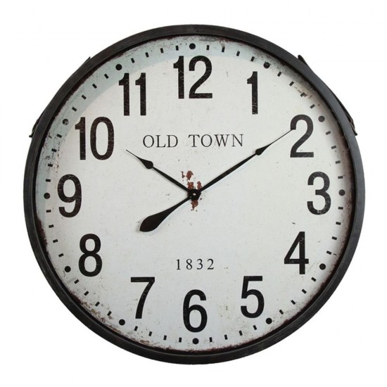 OLD TOWN ΡΟΛΟΪ ΤΟΙΧΟΥ 80x80x10cm ΜΕΤΑΛΛΟ ΜΑΥΡΟ ΛΕΥΚΟ ΓΥΑΛΙ