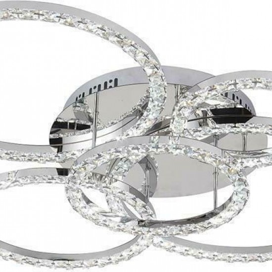 Πλαφονιέρα Οροφής Ασημί με Κρύσταλλα LED 80x60cm