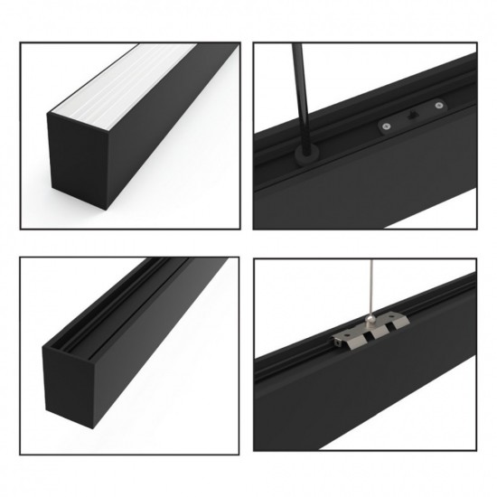 Γραμμικό Φωτιστικό Οροφής/Κρεμαστό LED Αλουμινίου Μαύρο 180cm