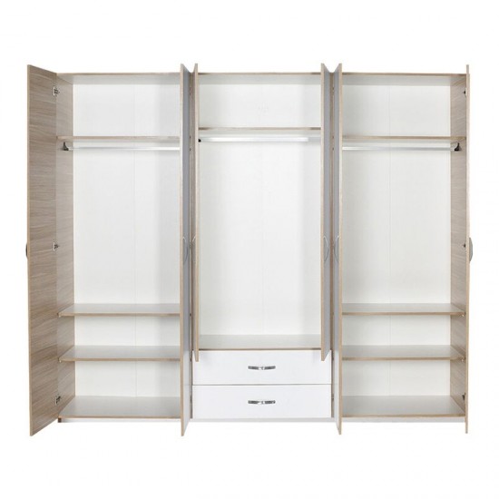 Ντουλάπα ρούχων Dormie εξάφυλλη με συρτάρια σε λευκή απόχρωση 206x52x213εκ