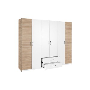 Ντουλάπα ρούχων Dormie εξάφυλλη με συρτάρια σε λευκή απόχρωση 206x52x213εκ