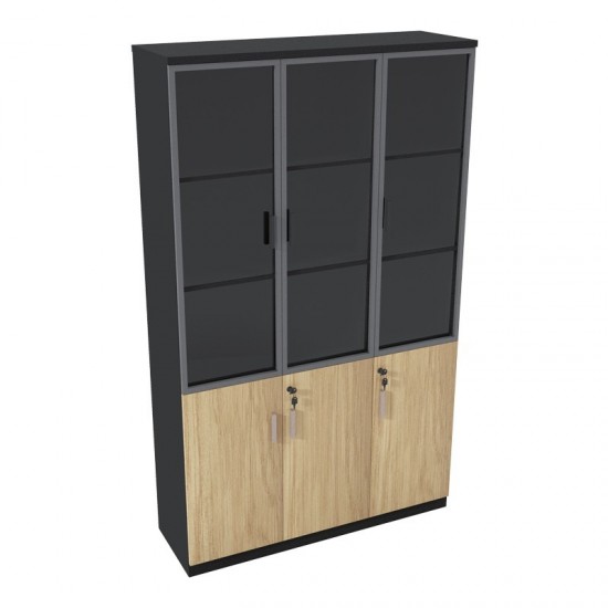 Ντουλάπα γραφείου με γυάλινες πόρτες Lotus χρώμα φυσικό - ανθρακί 120x40x200εκ