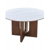 Τραπέζι Merge sintered stone-mdf σε λευκό μαρμάρου με καρυδί βάση Φ130x75εκ