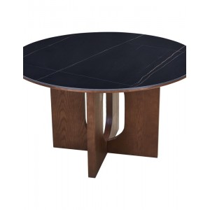 Τραπέζι Merge  sintered stone-mdf σε μαύρο μαρμάρου με καρυδί βάση Φ130x75εκ