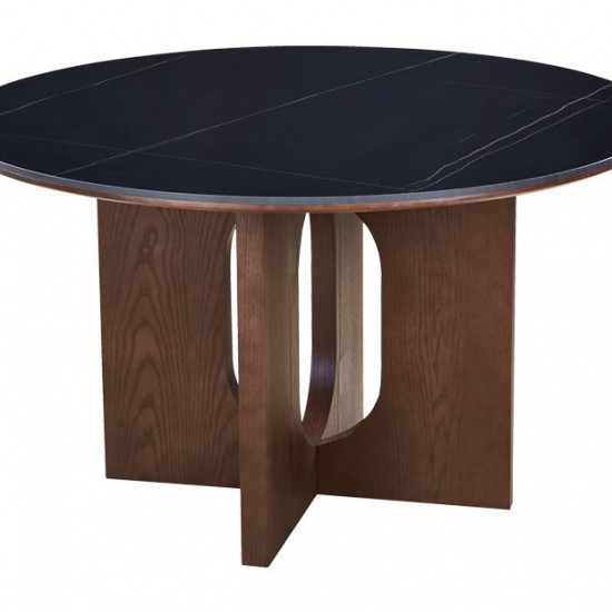 Τραπέζι Merge  sintered stone-mdf σε μαύρο μαρμάρου με καρυδί βάση Φ130x75εκ