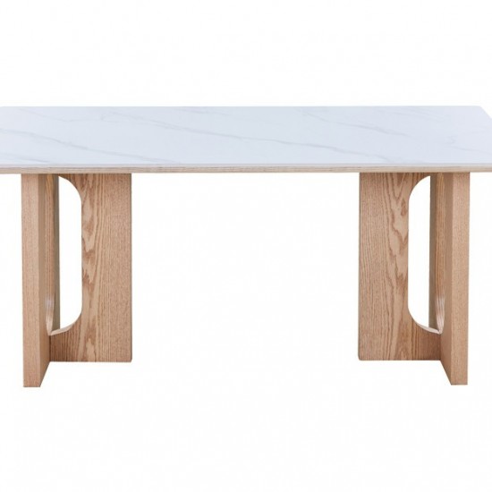 Τραπέζι Benqui sintered stone-mdf σε λευκό μαρμάρου με βάση σε φυσική απόχρωση 160x90x75εκ